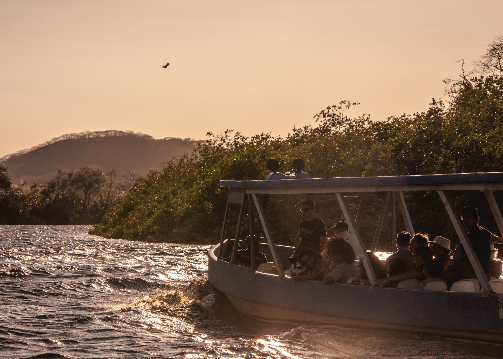 A boat going down a river in Palo Verde National Park