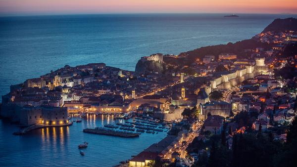 dubrovnik nighttime view in croatia