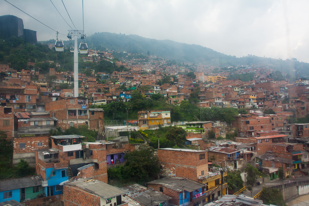 Taking the public transport cable cars to Santo Domingo, one of Medellín’s outer neighborhoods.