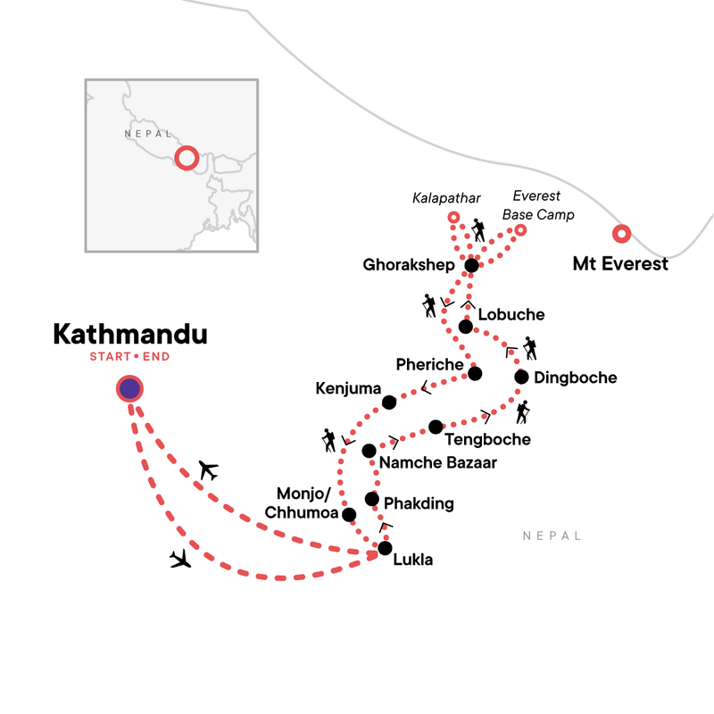 Map of the route for Everest Base Camp Trek