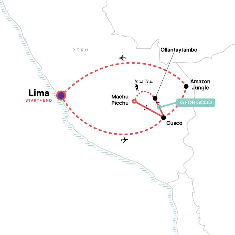 Map of the route for Amazon to the Andes